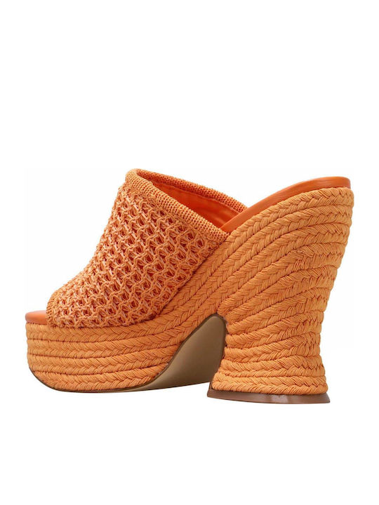 Fefee 2 Mules mit Chunky Hoch Absatz in Orange Farbe