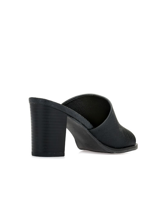 B-Soft Chunky Heel Leather Mules Black