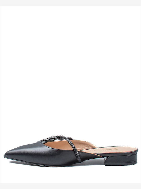 Flat Δερμάτινα Mules σε Μαύρο Χρώμα