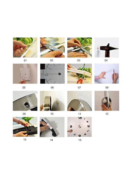 Numbers Do It Yourself Black 3D Ρολόι Τοίχου Αυτοκόλλητο Πλαστικό Μαύρο 120cm