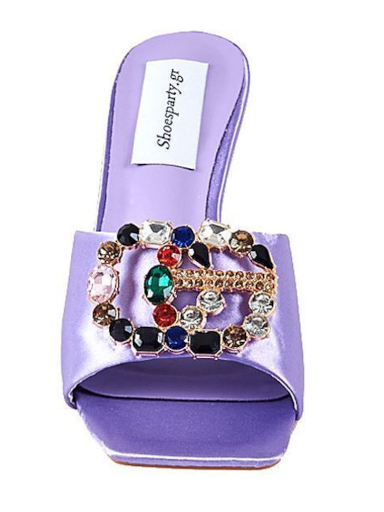Satin Mules with Thin High Heel in Lilac Color