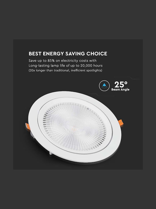 V-TAC Στρογγυλό Χωνευτό LED Panel 20W με Ρυθμιζόμενο Λευκό Φως