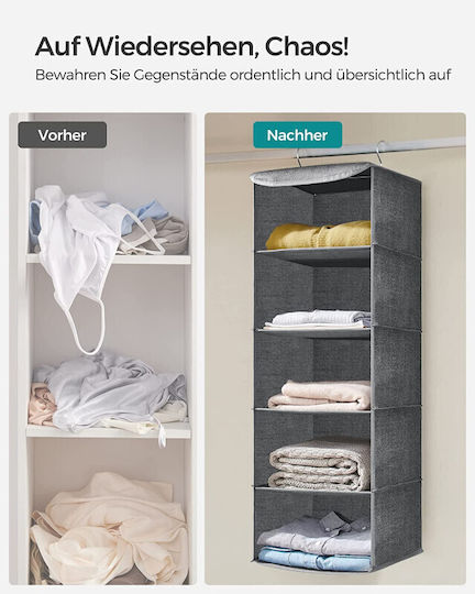 Songmics Fabric Hanging Storage Case For Clothes in Gray Color 30x30x90cm 1pcs