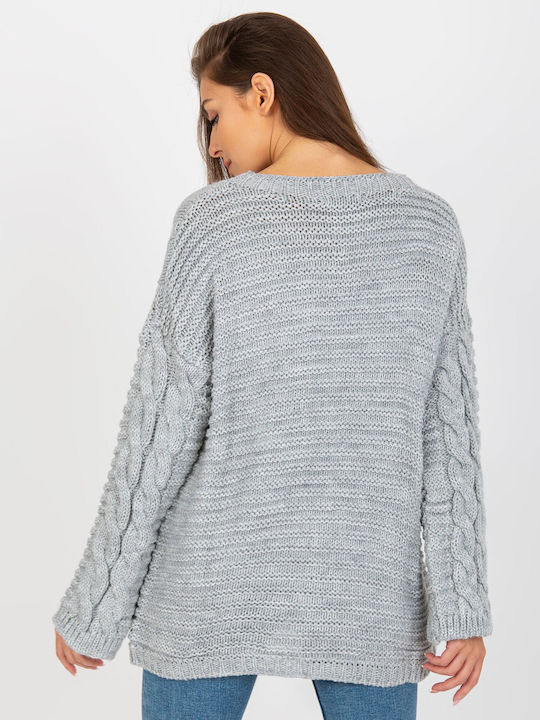 Rue Paris Damen Langarm Pullover Gray