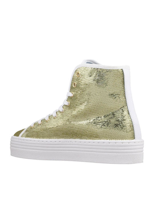Damen Flatforms Stiefel Gold
