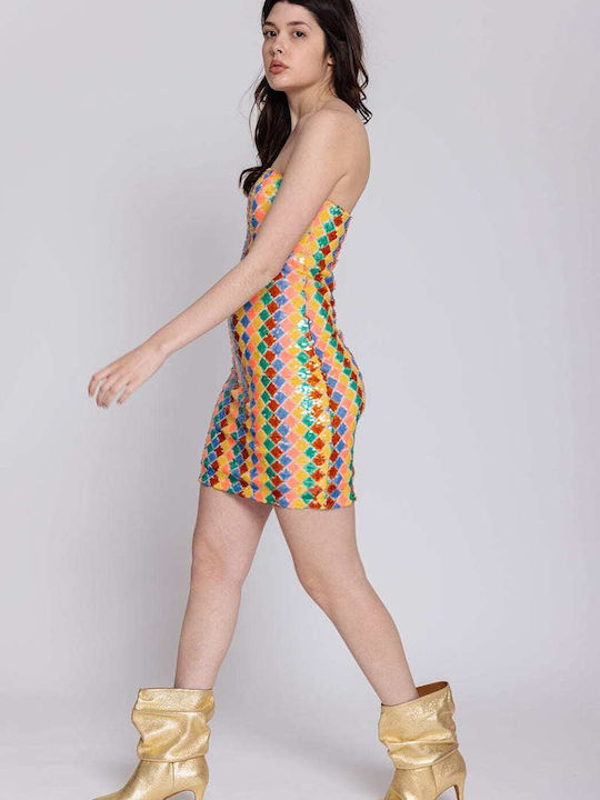 Summer Mini Evening Dress Strapless Multicolor