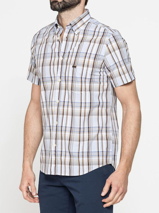 Plaid short-sleeved shirt - CARRERA (Blue Brown) 213C-1230A