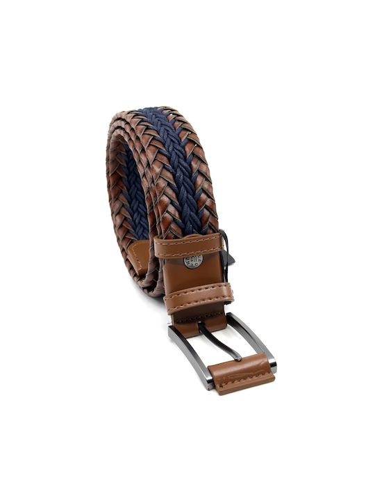 Braided Leather Belt Blue Tan