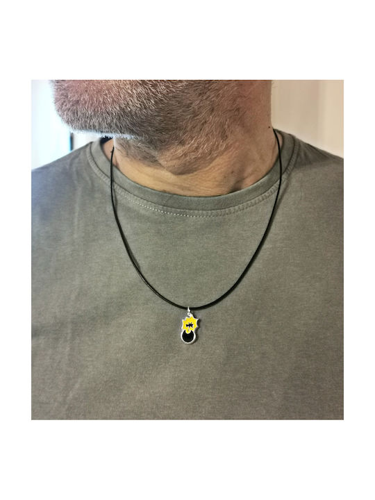 Necklace with original bumblebee link, yellow-black enamel, and leather cord with clasp for the neck