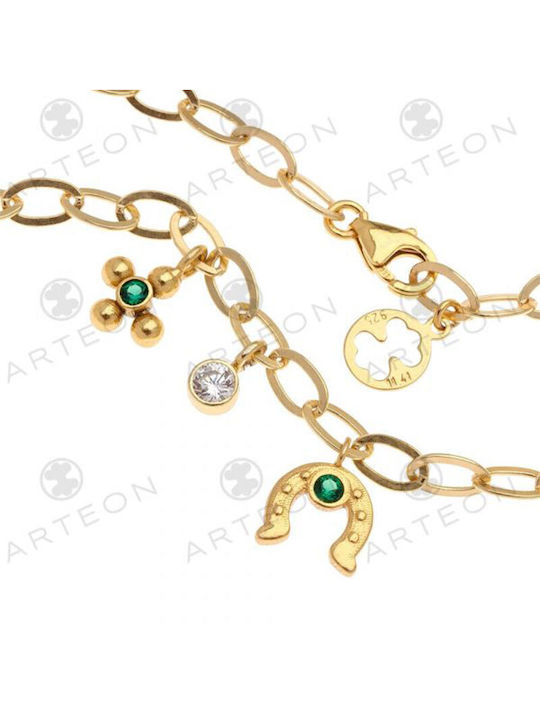 Women's silver gold plated bracelet 925° with three symbols with green and white stones