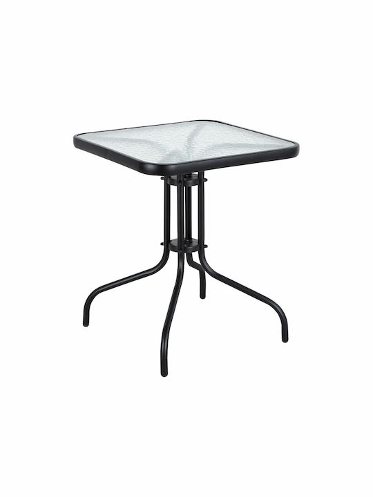 Τραπέζι για Μικρούς Εξωτερικούς Χώρους Μεταλλικό με Γυάλινη Επιφάνεια Μαύρο 70x70x70εκ.