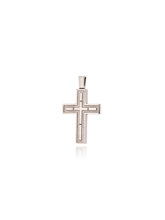 Baptism Cross Val΄Oro for Boy Double Faced White Gold Cross K14 041043