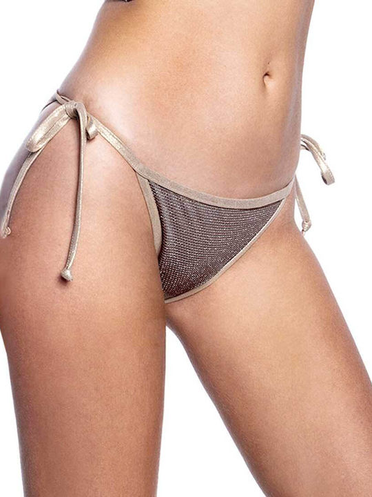 Bikini Slip με Κορδονάκια Καφέ
