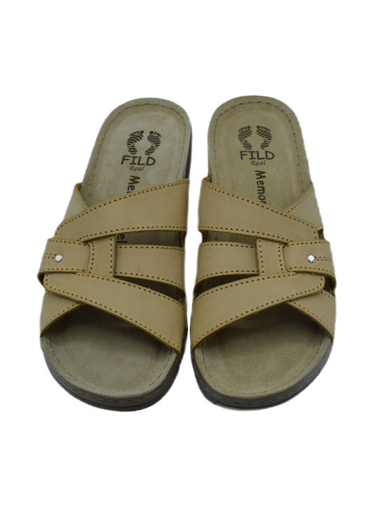 Women's Anatomical Comfort Slippers by FILD made of Synthetic Leather, with leather bottom Beige