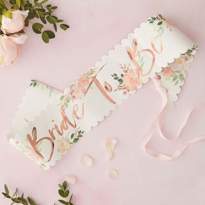 Ribbon Bride To Be White Floral and Rose Gold Letters, 1 pc.