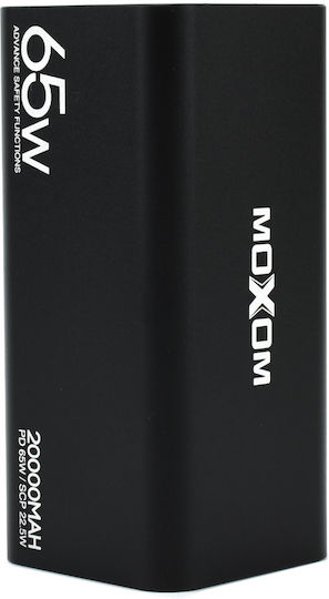 Moxom PB72 Power Bank 20000mAh 65W με 2 Θύρες USB-A και 2 Θύρες USB-C Power Delivery Μαύρο