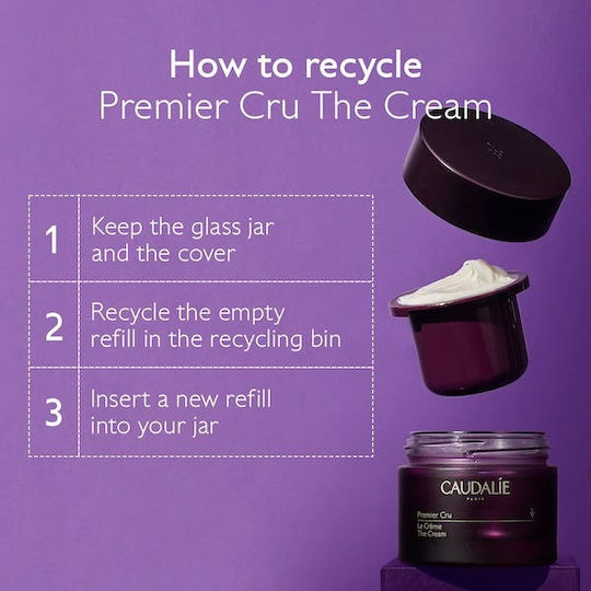 Caudalie Premier Cru The Cream Refill Cremă de Față 24h pentru Hidratare, Anti-îmbătrânire și Tonifiere cu Acid Hialuronic 50ml
