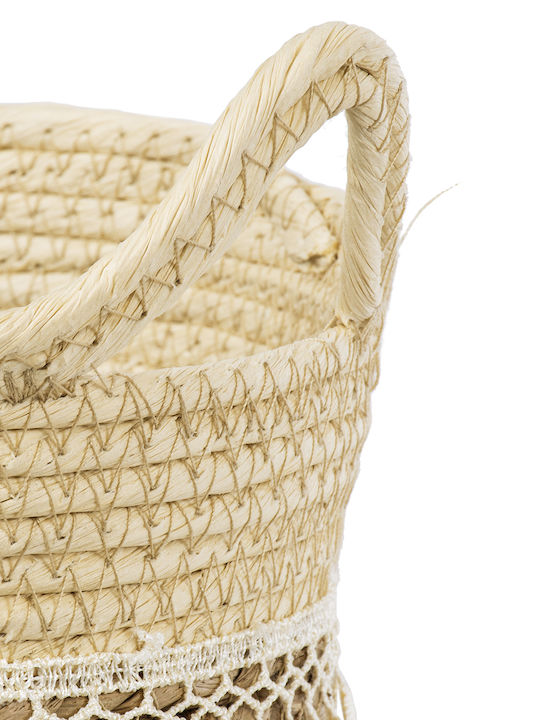 GloboStar MYKONOS Übertopf Makramee Beige mit Gestell 25x25x19εκ.