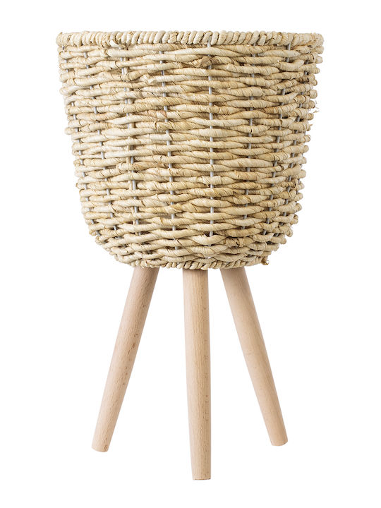GloboStar Artificial Garden Limnos Übertopf Korbweide Beige mit Gestell 26x26x42εκ.