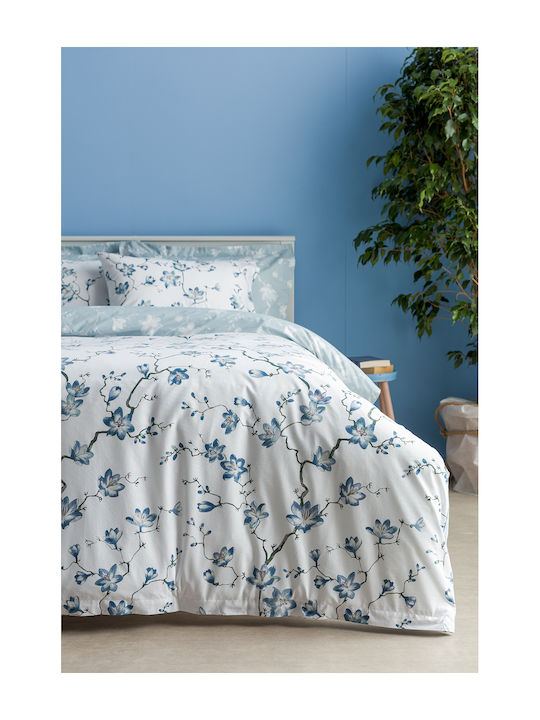 Charalambidis Textiles Almond tree Coverlet Single from Cotton & Polyester Light Blue 160x230cm