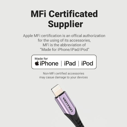 Vention Braided USB-A to Lightning Cable Μωβ 1m (LABVF)