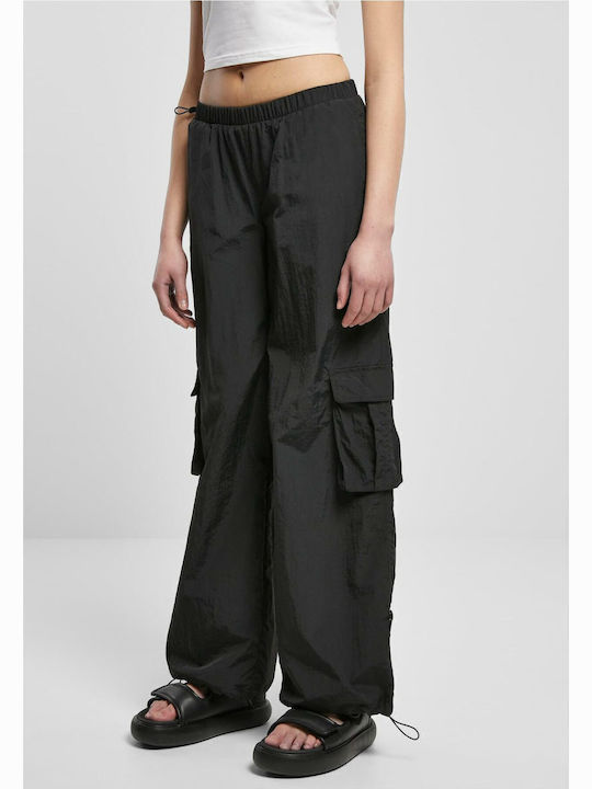 Women's Fabric Cargo Trousers Wide Line Black