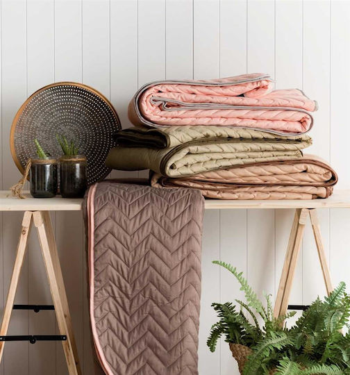 Vesta Home Cuvertură Pat Microfibra Maro-Roz 160x230cm