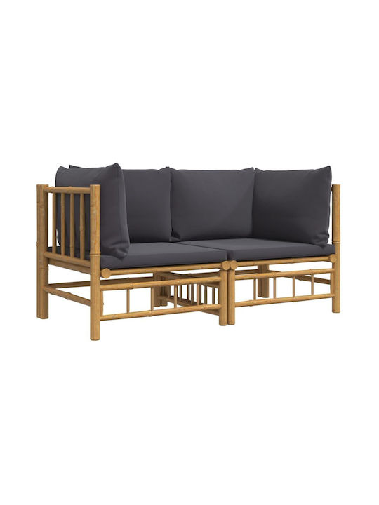 Two-Seater Sofa Outdoor Bamboo with Pillows 130x65x65cm