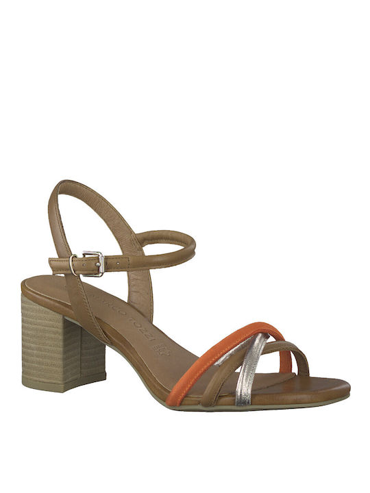 Marco Tozzi Leather Women's Sandals with Ankle Strap Tabac Brown