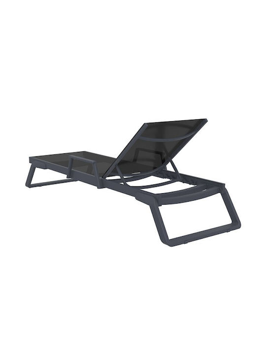 Liegestuhl Kunststoff Pacific mit Textilene-Stoff & Rädern Dark Grey / Black 193x68x35cm.