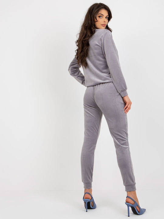 Rue Paris Damen-Sweatpants-Set Dark Grey Samt