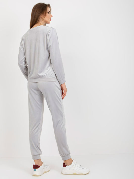 Rue Paris Damen-Sweatpants-Set Light Grey Samt