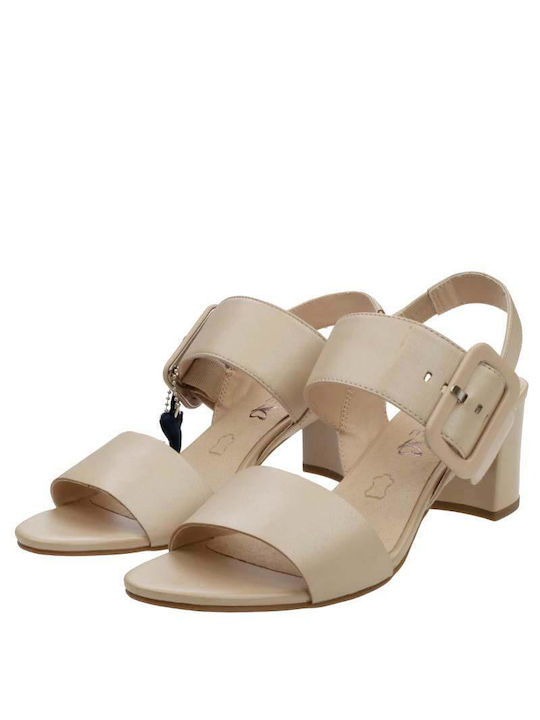 Caprice Leather Women's Sandals Beige with Chunky Medium Heel 9-28306-20 433