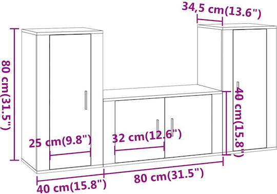 Living Room TV Unit White L40xW34.5xH80cm
