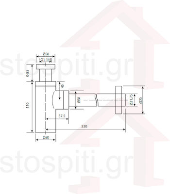 Imex Kupfer Siphon Spülbecken Silber