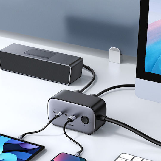 Ugreen Charger with Built-in Cable GaN with USB-A Port and 3 USB-C Ports 100W Power Delivery Quick Charge 3.0 Quick Charge 4+ Gray (CD270 Power Strip)