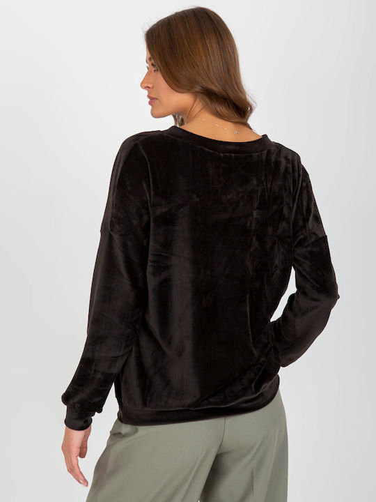 Relevance Women's Blouse Velvet Long Sleeve with V Neckline Black