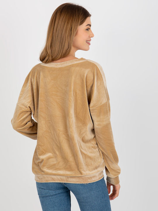 Relevance Women's Blouse Velvet Long Sleeve Beige