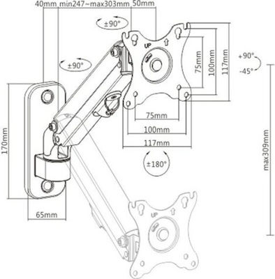 Gembird Wandmontiert Ständer Bildschirm bis zu 27" mit Arm (MA-WA1-01)