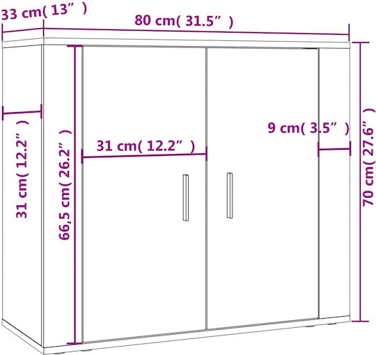 Wooden Office Cabinet White 80x33x70cm