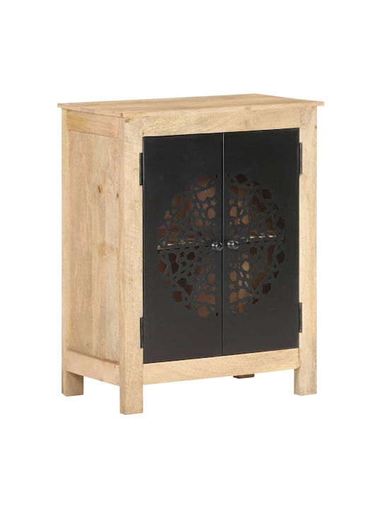 Sideboard made of Solid Wood & Metal Beige 60x35x75cm