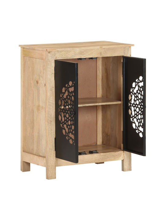 Sideboard made of Solid Wood & Metal Beige 60x35x75cm