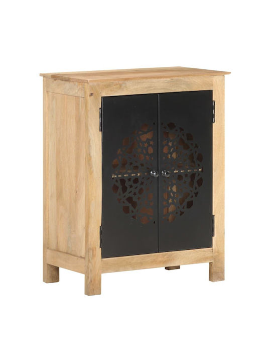Sideboard made of Solid Wood & Metal Beige 60x35x75cm