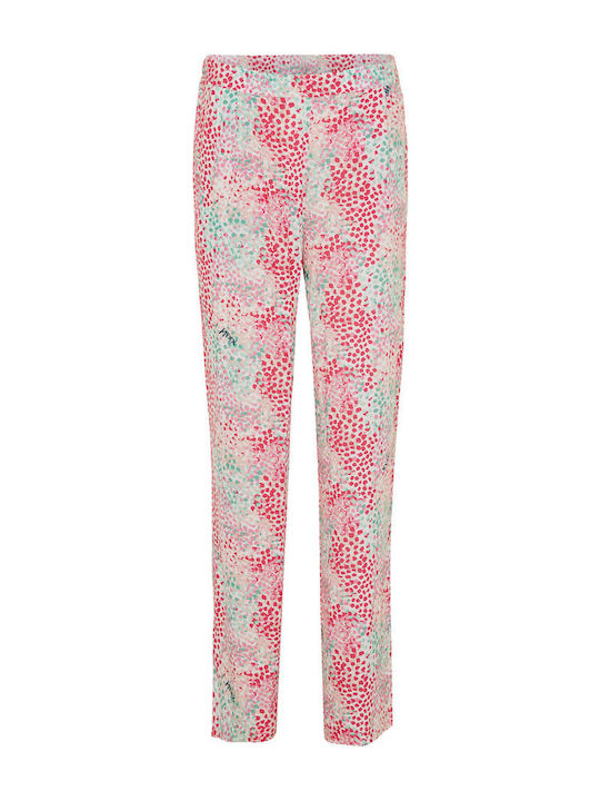 Women's Fabric Trousers with Elastic Wide Line Pink