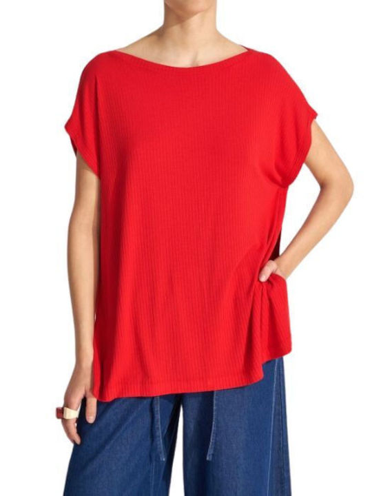 Ale - The Non Usual Casual Damen Sommer Bluse Kurzärmelig Rot