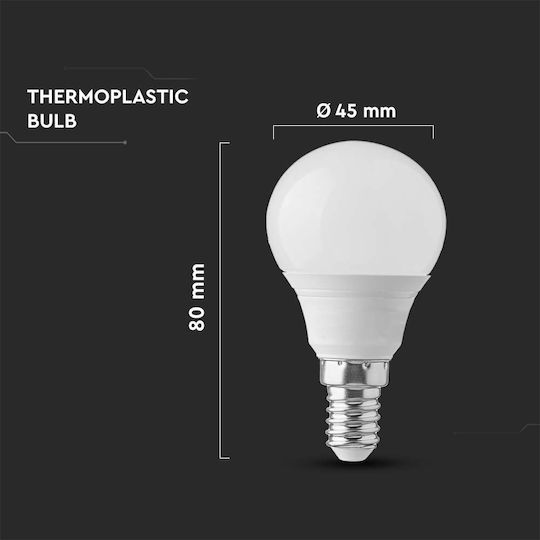 V-TAC LED Bulb 6.5W 80mm for Socket E14 and Shape P45 Natural White 600lm