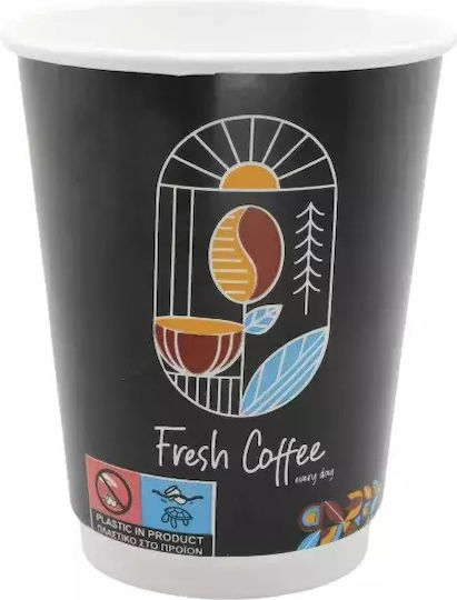 Lariplast Fresh Ποτήρι μιας Χρήσης Χάρτινo Διπλότοιχο Μαύρο 360ml 25τμχ