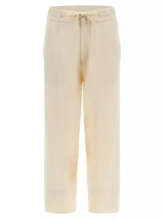 Freddy Women's Linen Trousers in Wide Line White