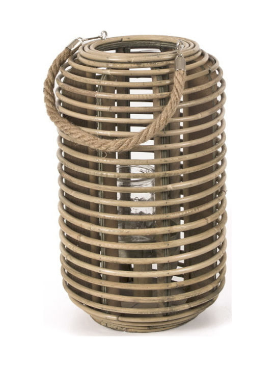 Zaros Tabletop Rattan Lantern Brown 23x23x38cm