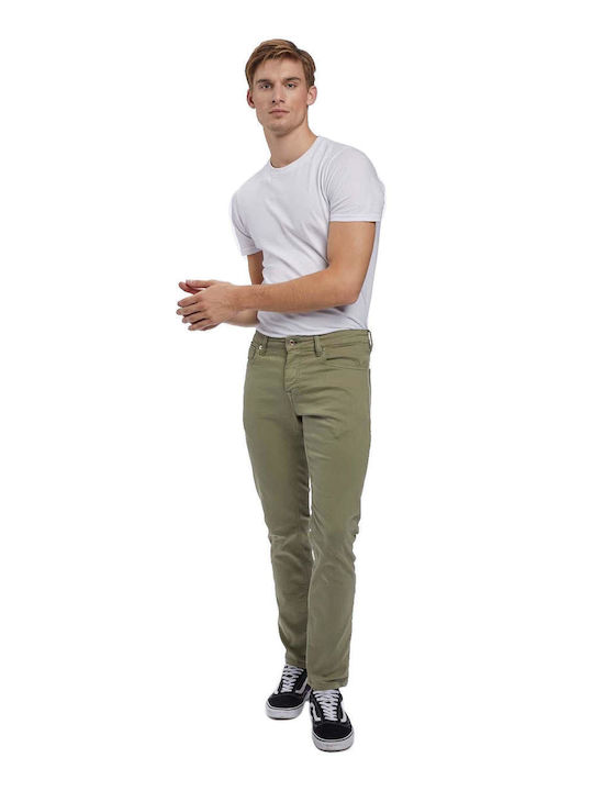 Jones K4636 Ανδρικό Παντελόνι Τζιν με Slim Straight Εφαρμογή Χακί